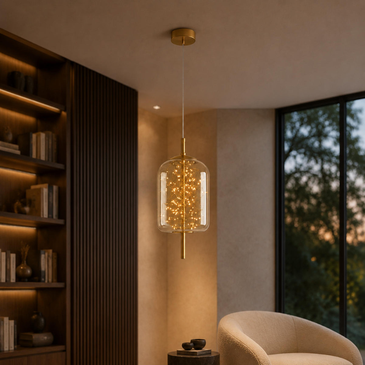 Modern Hanging Pendant Light Adjustable Smoky Glass