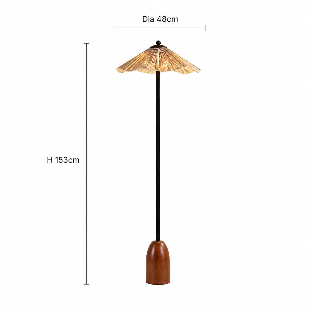 Raffia Shade Floor Lamp Walnut Base Adjustable LED