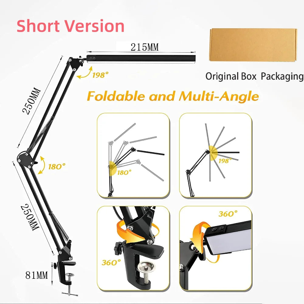 LED Clamp Desk Lamp Long Arm – Foldable 3 Colour Dimmable Light