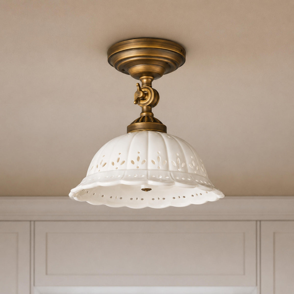Antique Brass Ceramic LED Flush Mount Ceiling Light E27 Indoor