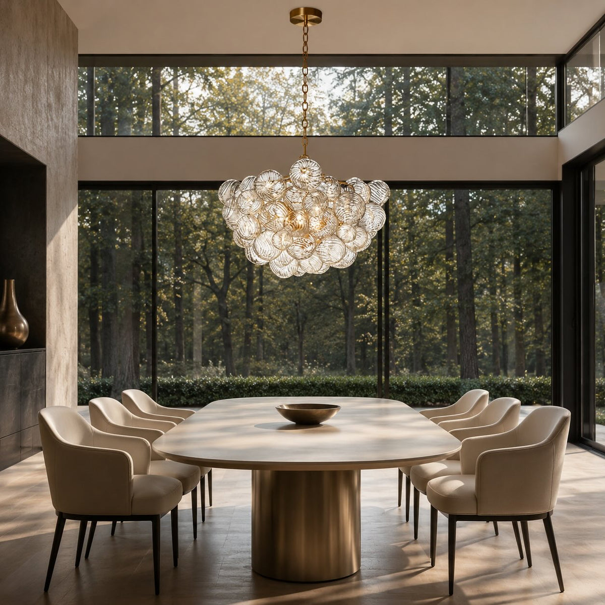 Copper & Glass Chandelier Adjustable Hanging LED Light