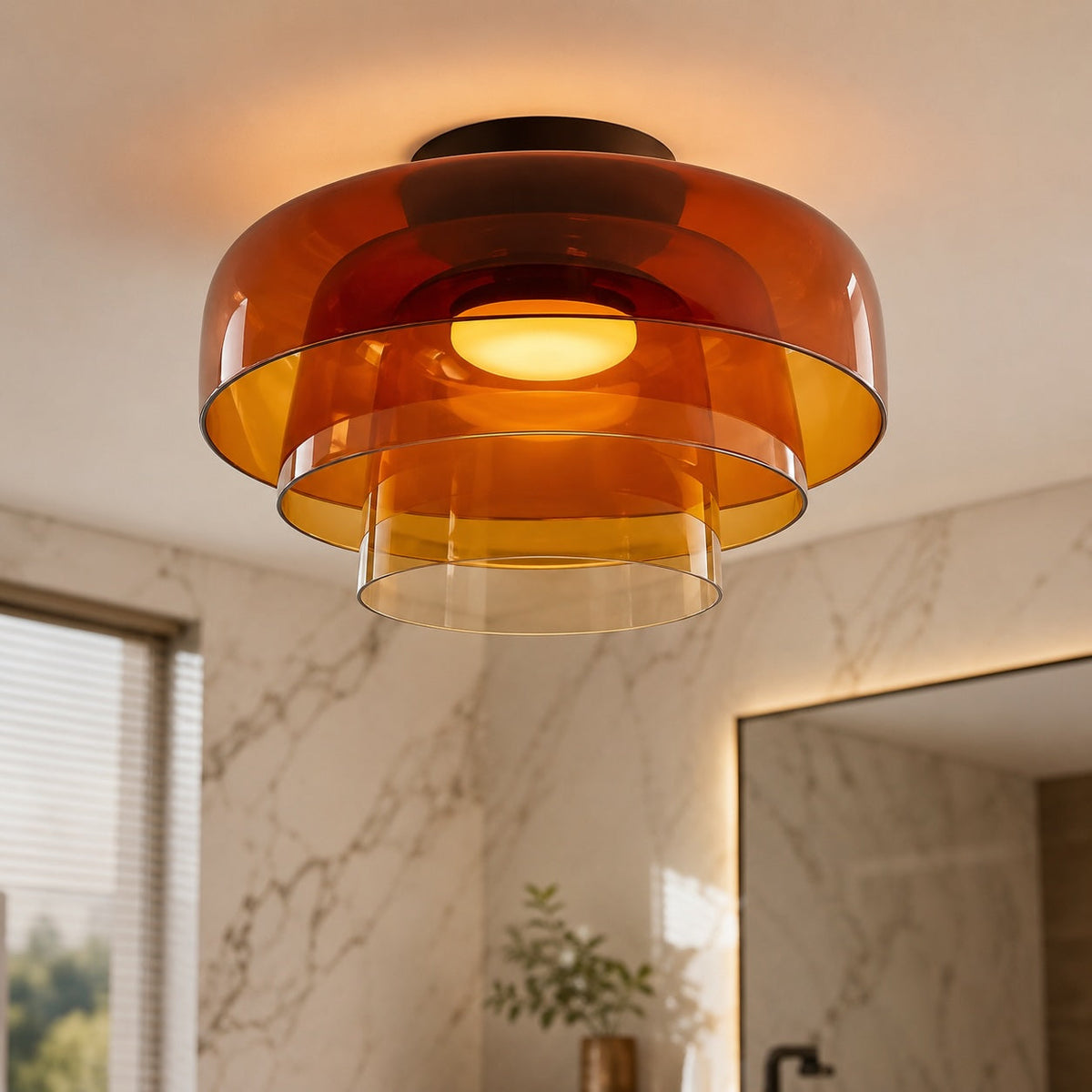 Modern Flush Mount Ceiling Light Glass LED Fixture for Home Lighting 12 Inch Diameter