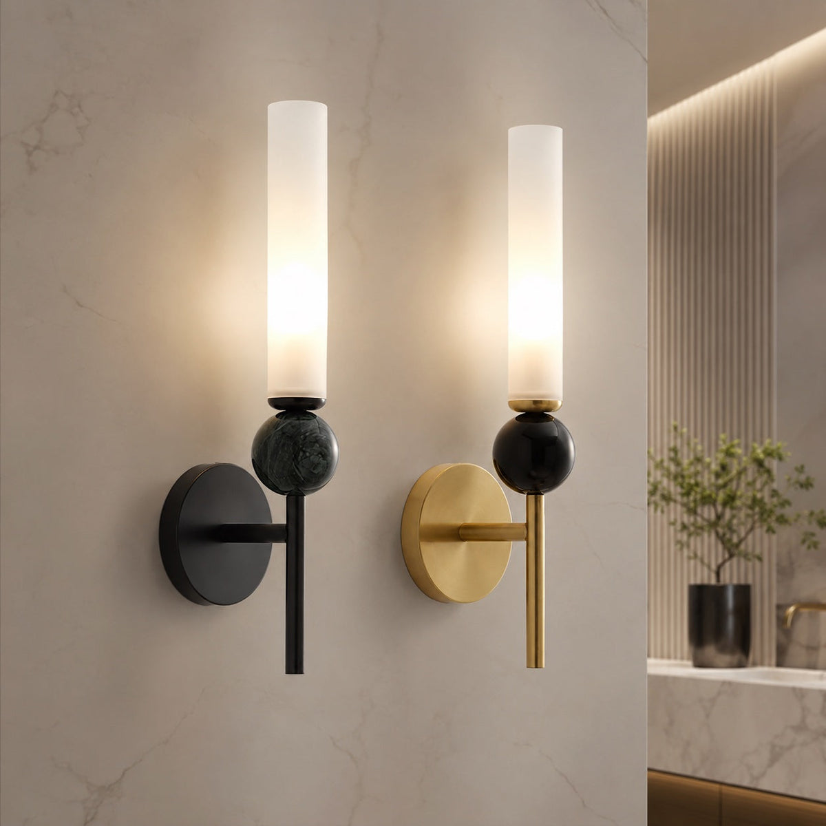 Marble Sphere Brass LED Wall Lamp