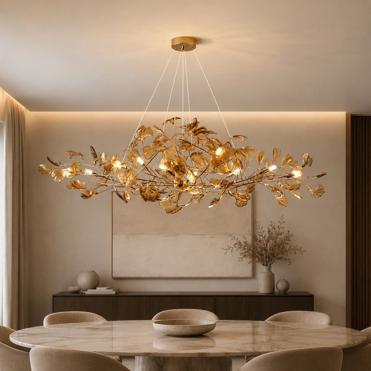Ginkgo Leaf Acrylic Chandelier Gold LED Hanging