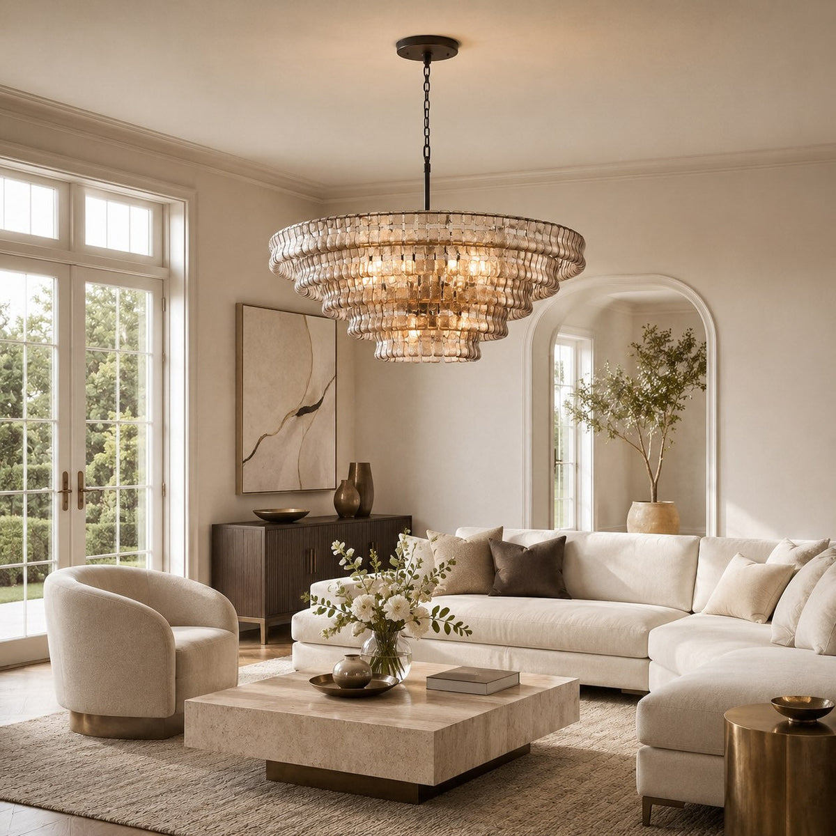 Round Textured Glass Steel Chandelier 6-Light LED