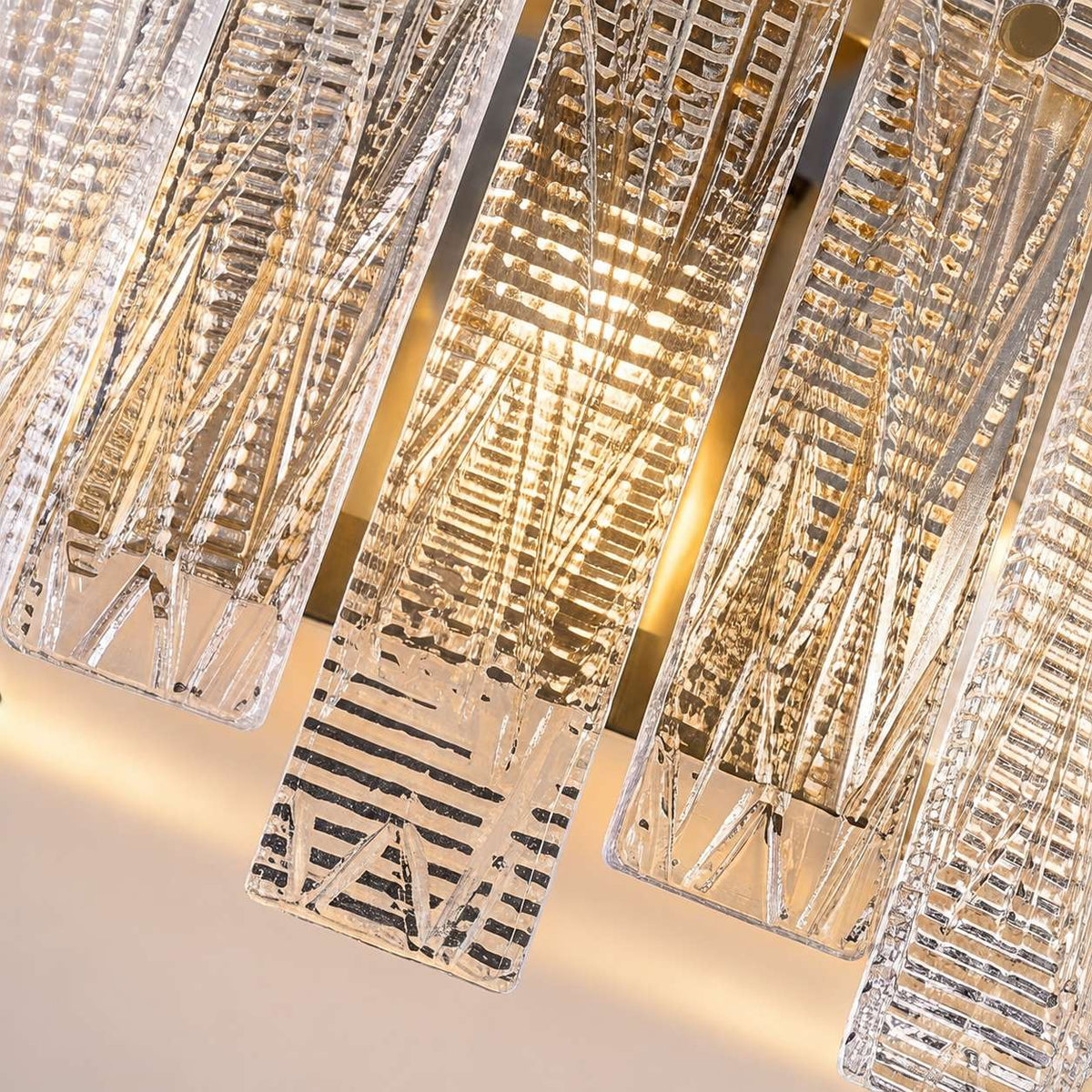 Textured Glass Semi-Flush Ceiling Light Copper Frame LED Warm Ambient