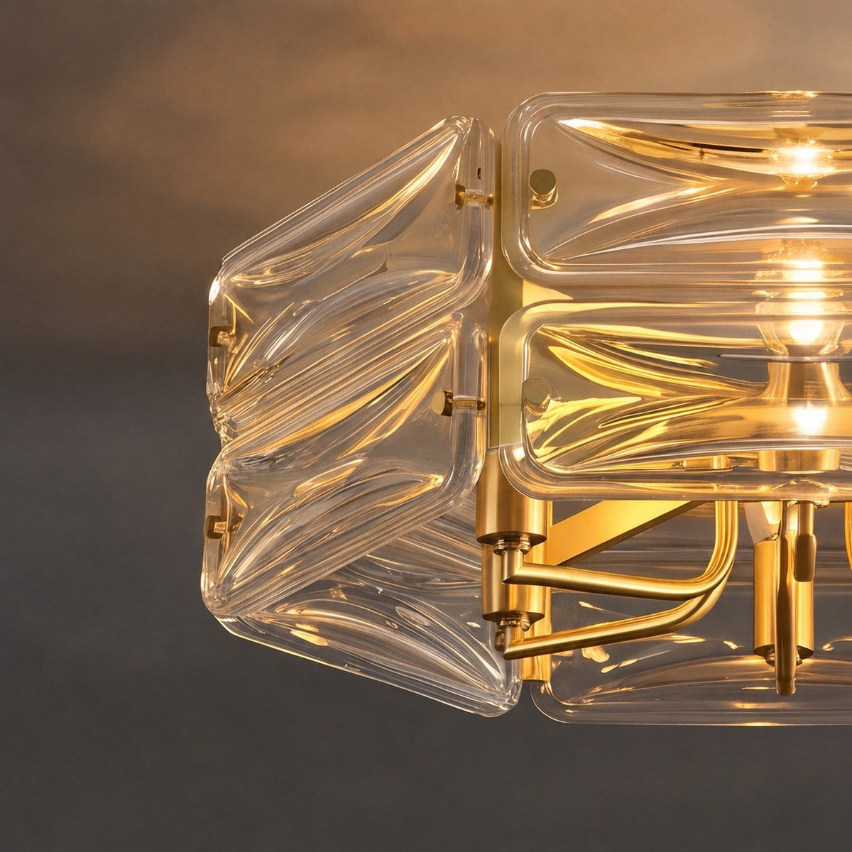 Geometric Glass LED Flush Mount Ceiling Light Gold Copper 6 to 10 Light