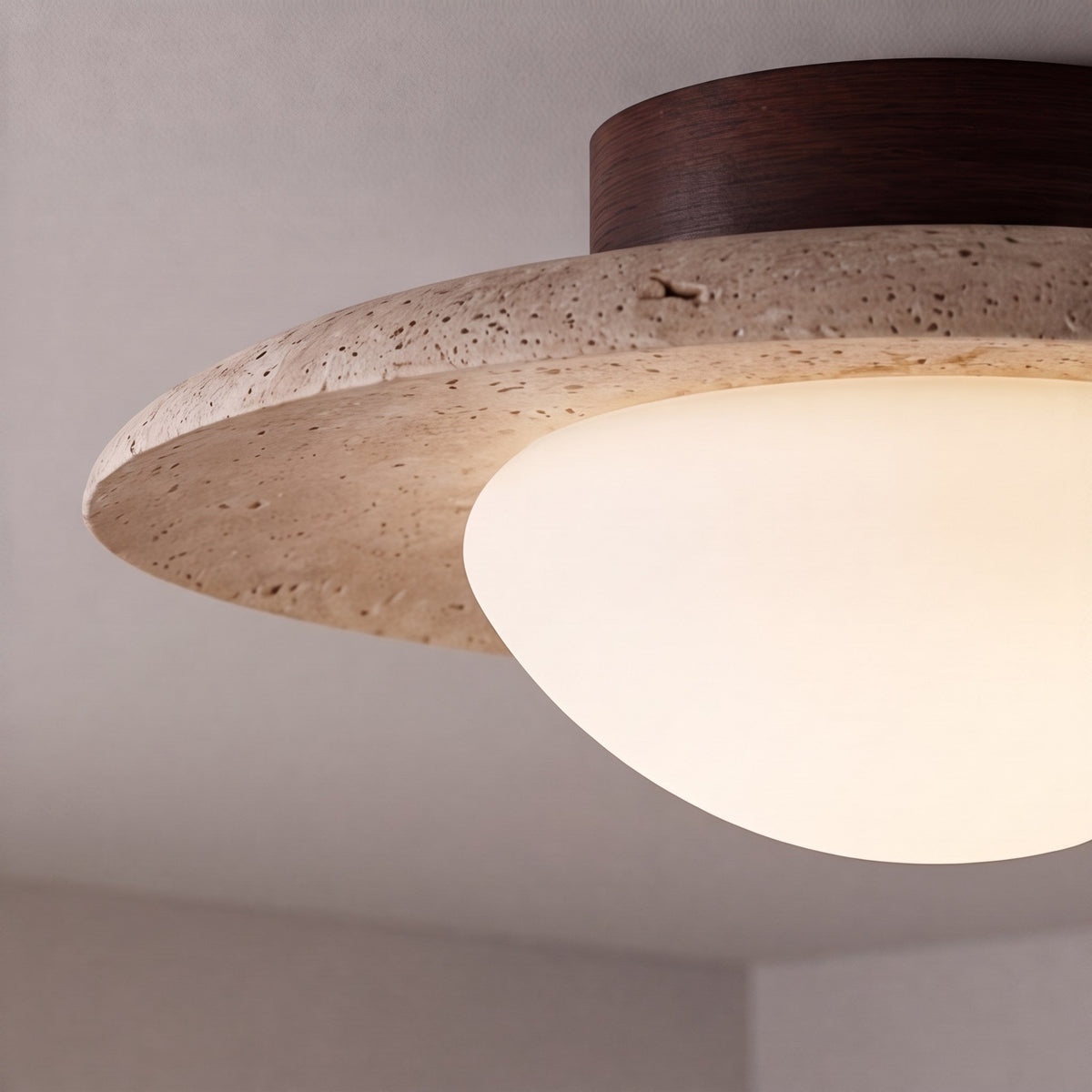 Travertine Ceiling Light Glass Shade G9 LED Flush Mount Wabi-Sabi Minimalist