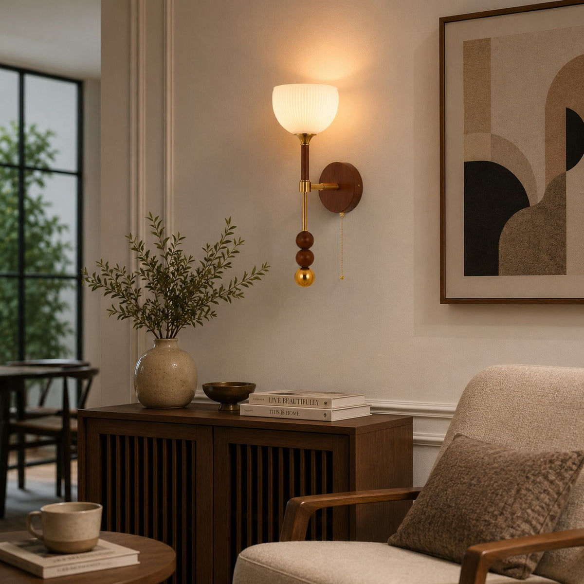 Wood & Glass Shade Wall Sconce Wall Mounted LED