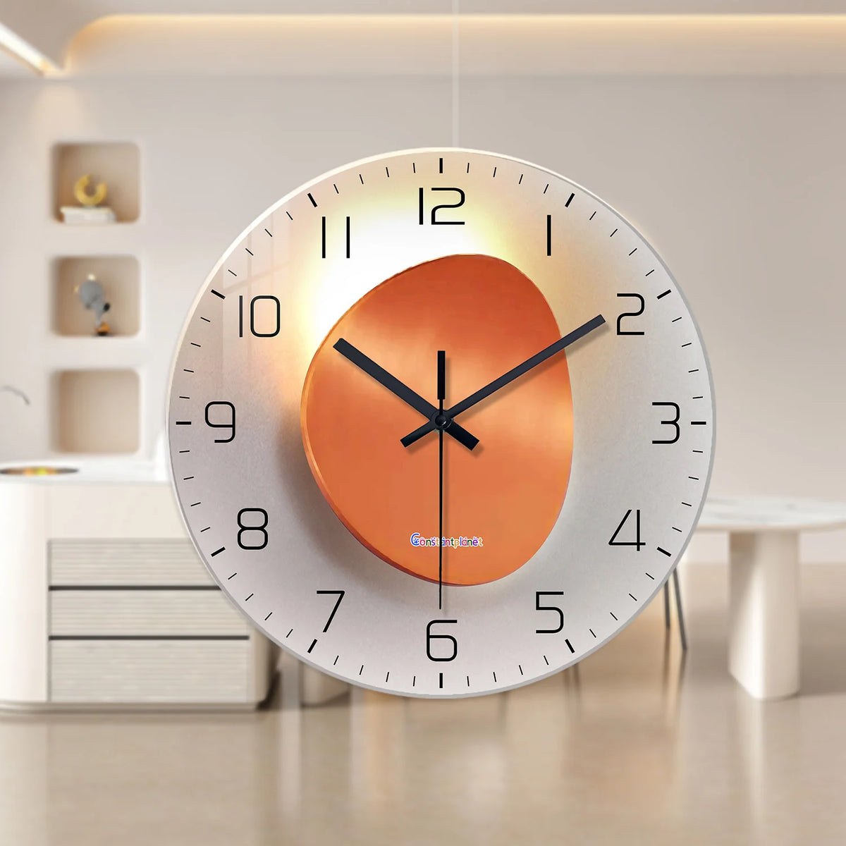 Light Luxury and Shadow Flat Pattern Tempered Glass Wall Clock for Living Room Bedroom Kitchen