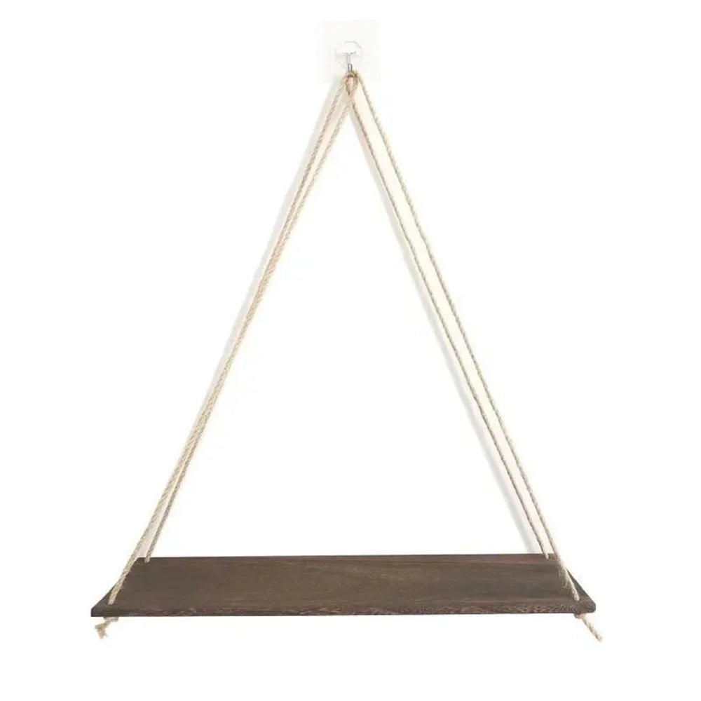 Wood Rope Hanging Wall Shelf