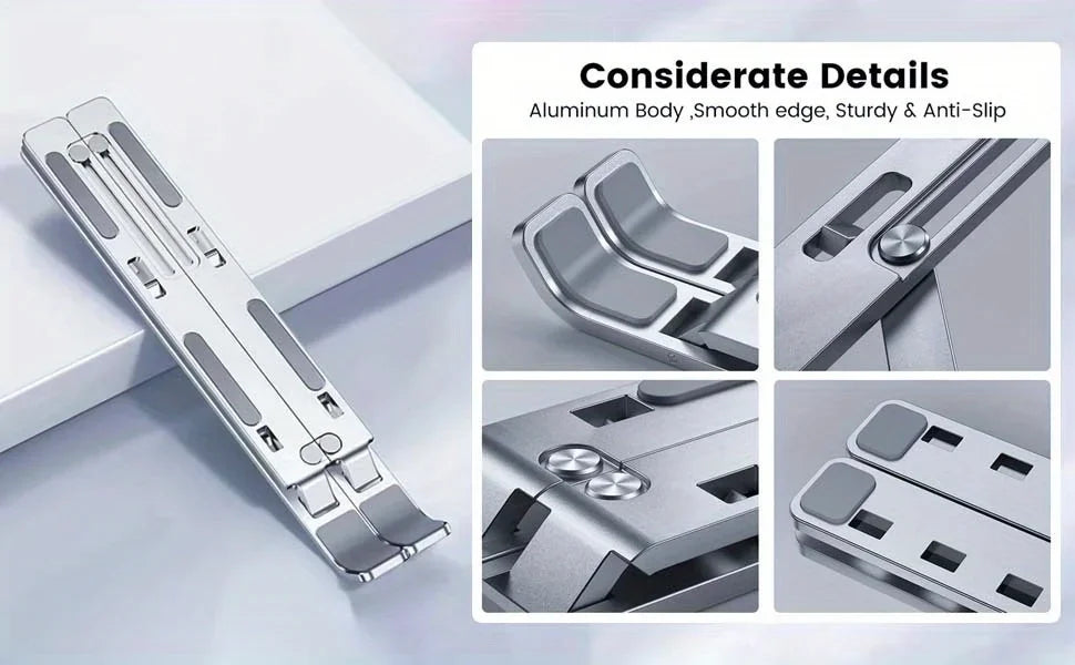 Aluminium Laptop Stand – Foldable Adjustable Cooling Riser 8–16"