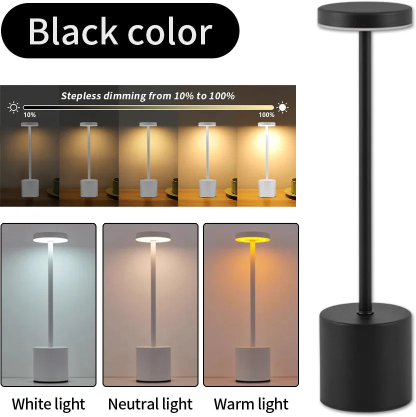 USB Rechargeable Desk Lamp – Touch Stepless Dimmer 3 Colour Modes