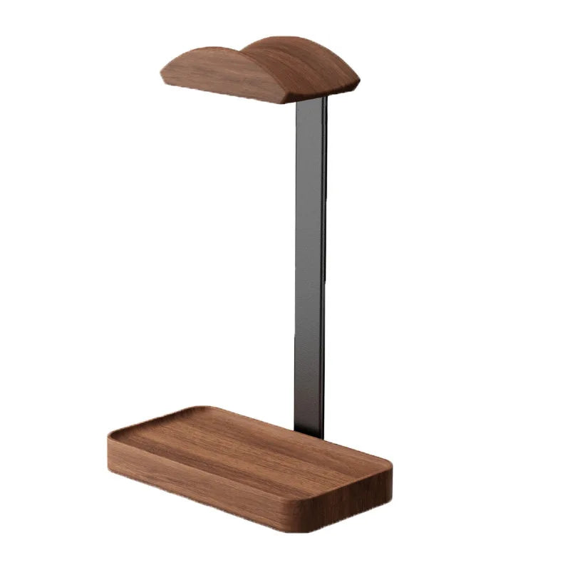 Walnut Wood & Aluminium Headphone Stand Desktop Holder with Storage Base