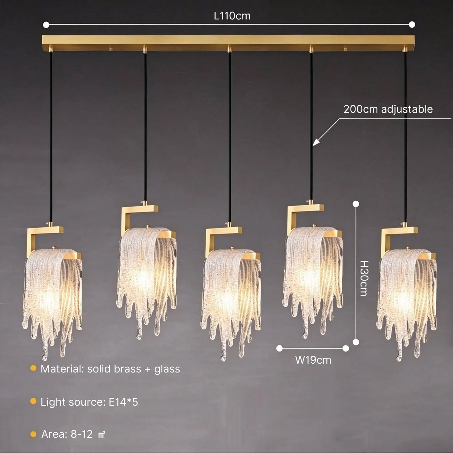 Brass Crystal Icicle Pendant Light Ceiling Chandelier