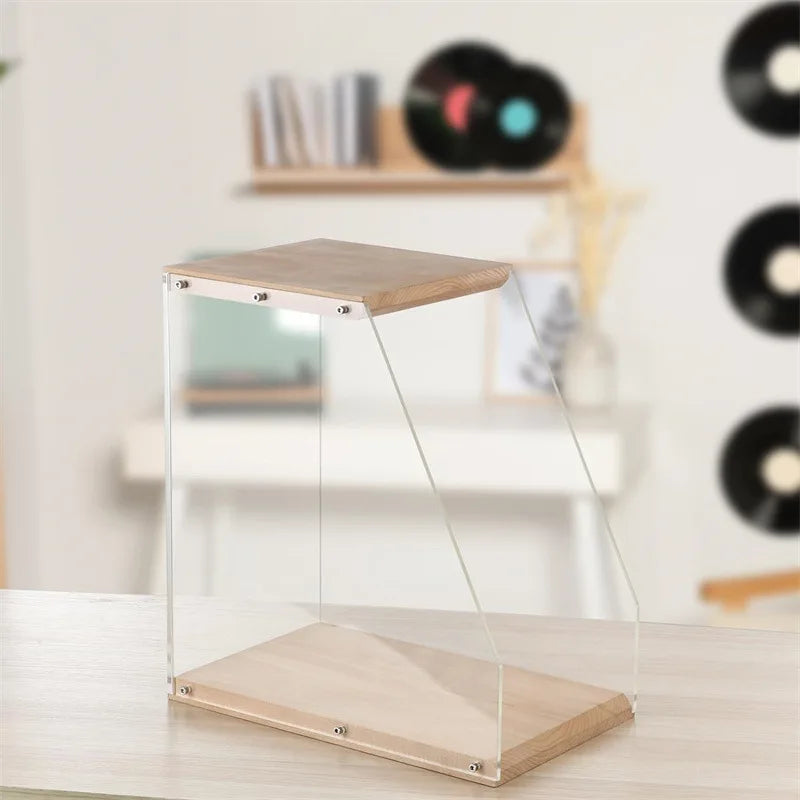 Wooden Record Rack Vinyl Display Stand Desktop Ornament Transparent Album Holder Home Office Decor