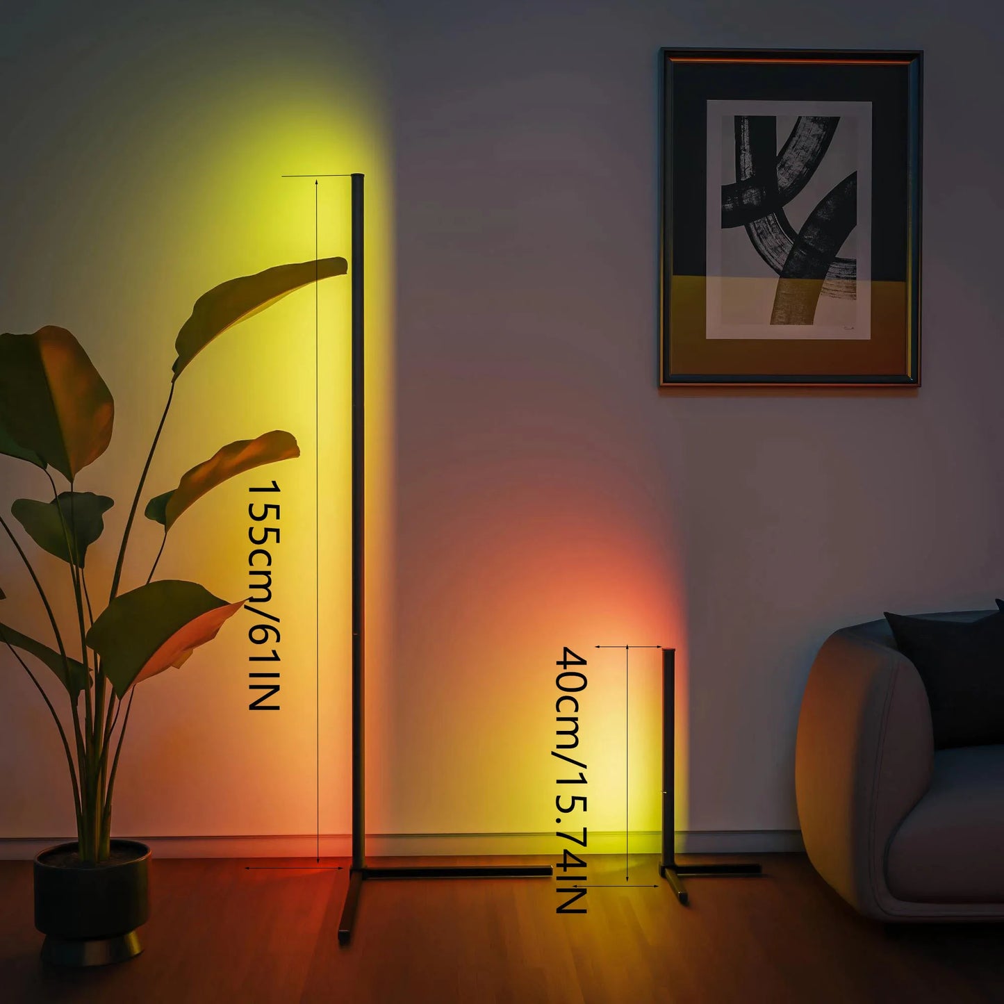 RGB Smart Corner Floor Lamp Gaming Room Indoor Lighting Music Sync 16 Million Colours
