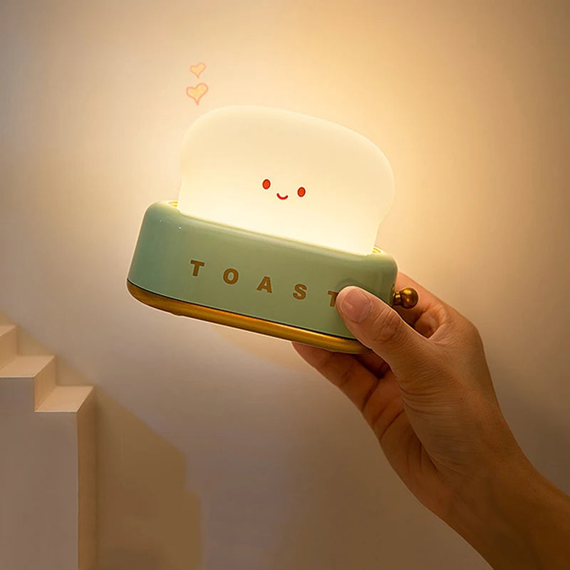 Rechargeable LED Night Light Lamp Creative Bread Toast Table Decor Dimmable Bedside for Baby Kids