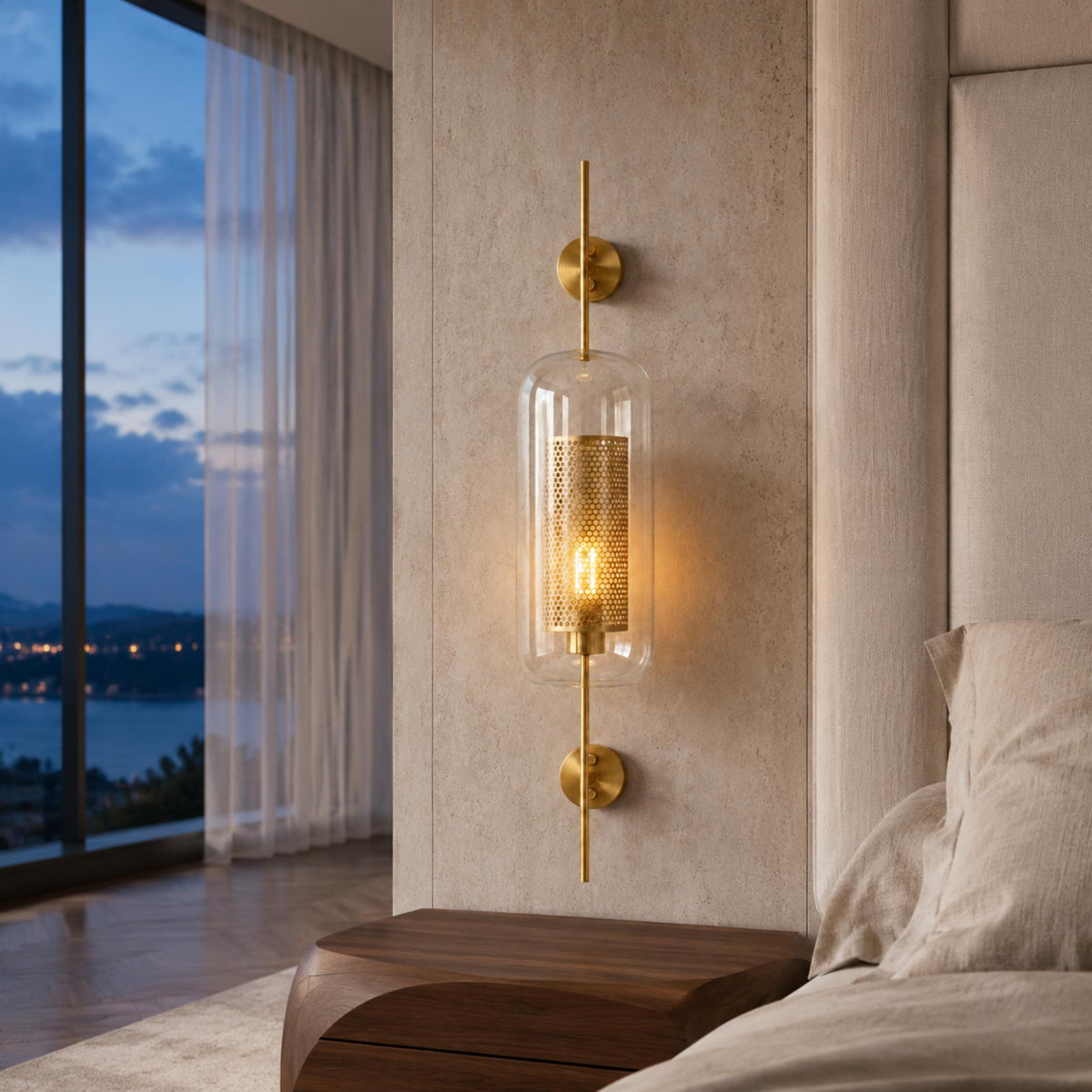 Clear Glass Wall Light Brass Wall Mounted LED Sconce
