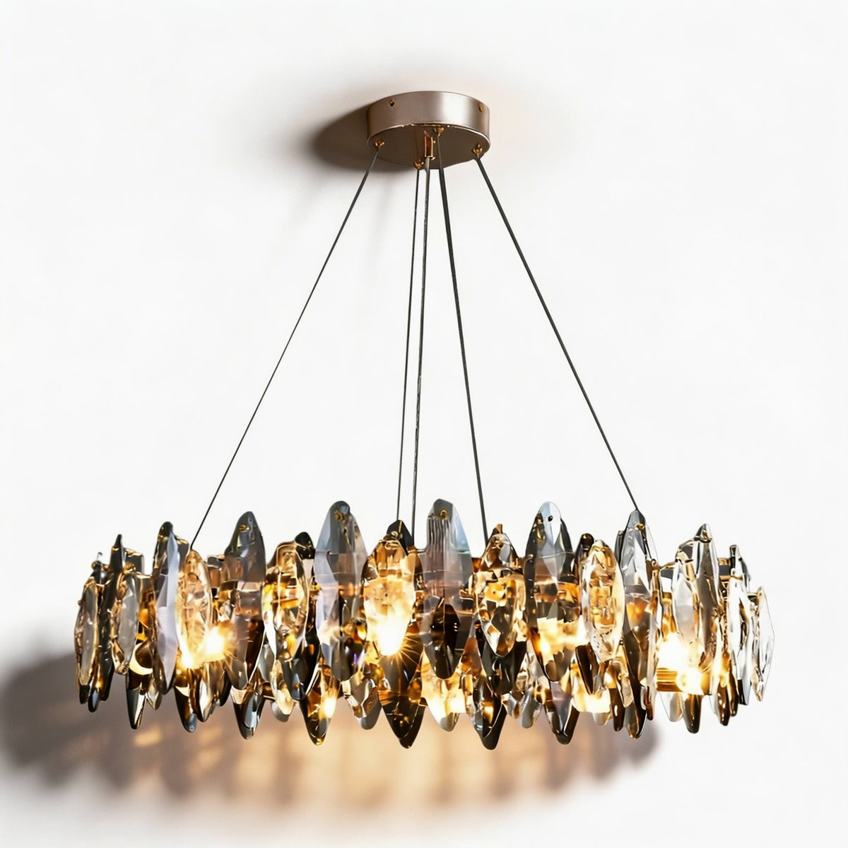 Round K9 Crystal Chandelier Adjustable Iron LED