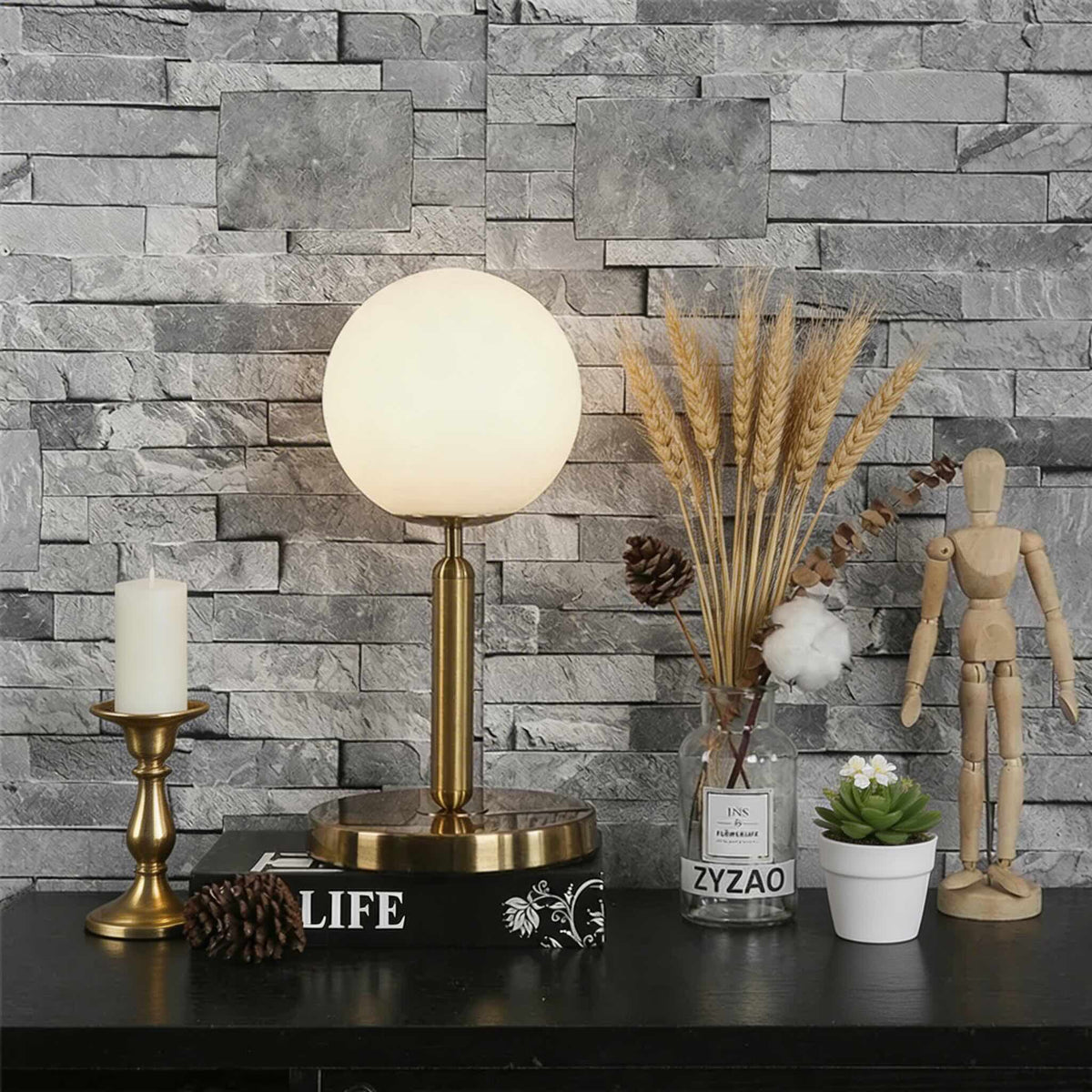 Nordic Modern Table Lamp LED Glass Ball Bedside Light E26 for Bedroom Decor Creative Desk