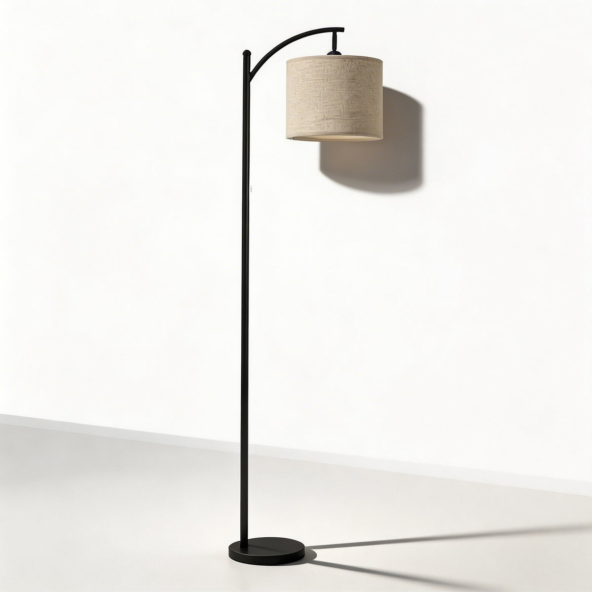 Arc Floor Lamp Black Fabric Shade Marble Base LED
