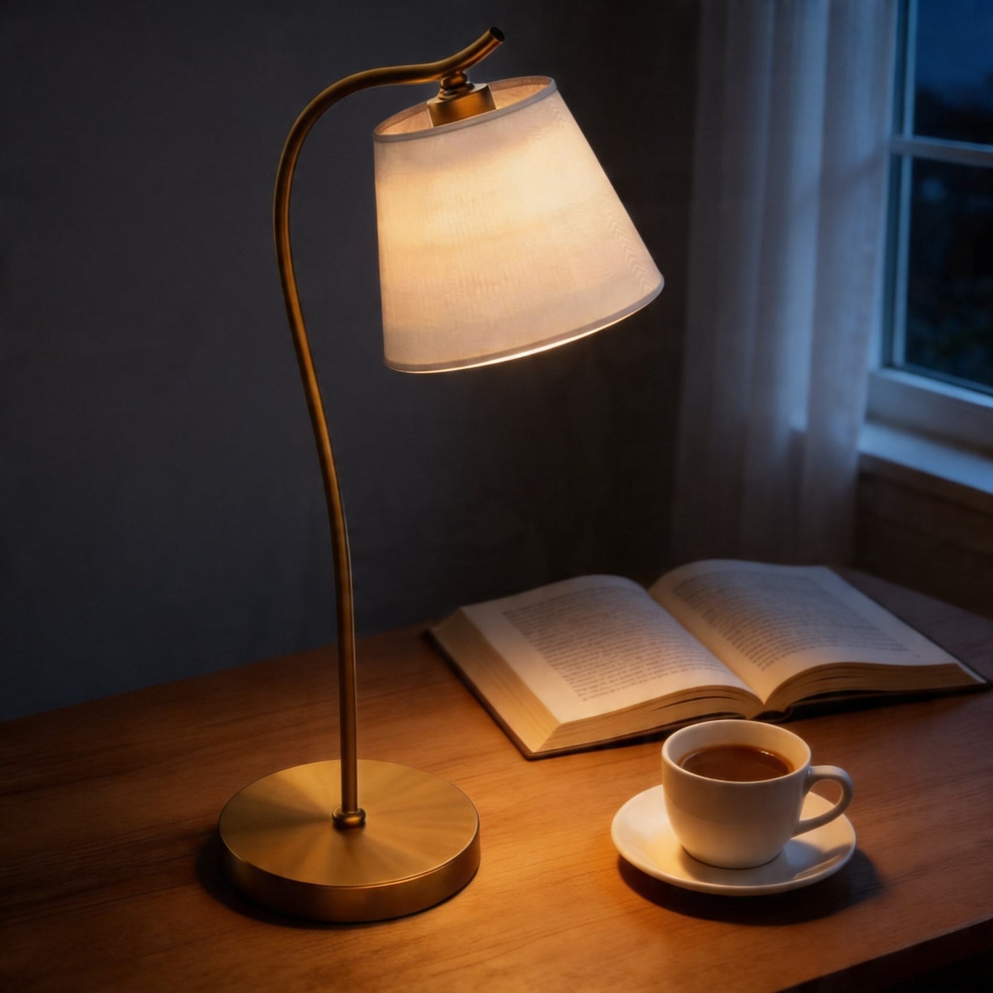 Modern Desk Lamp Adjustable Gooseneck Metal Base with Soft Fabric Shade and LED Bulb for Home Office Lighting