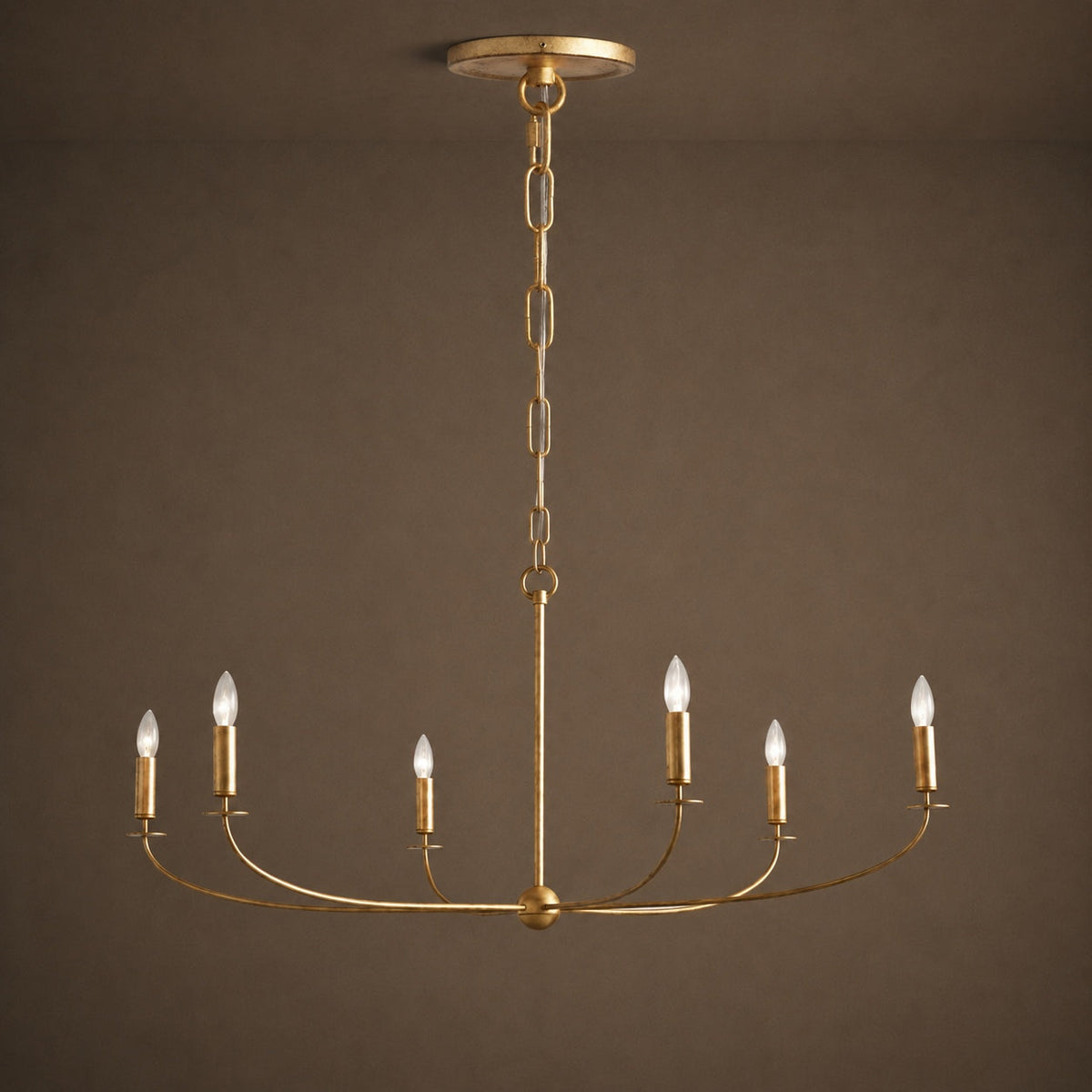 Large Antique Gold Leaf Round Chandelier