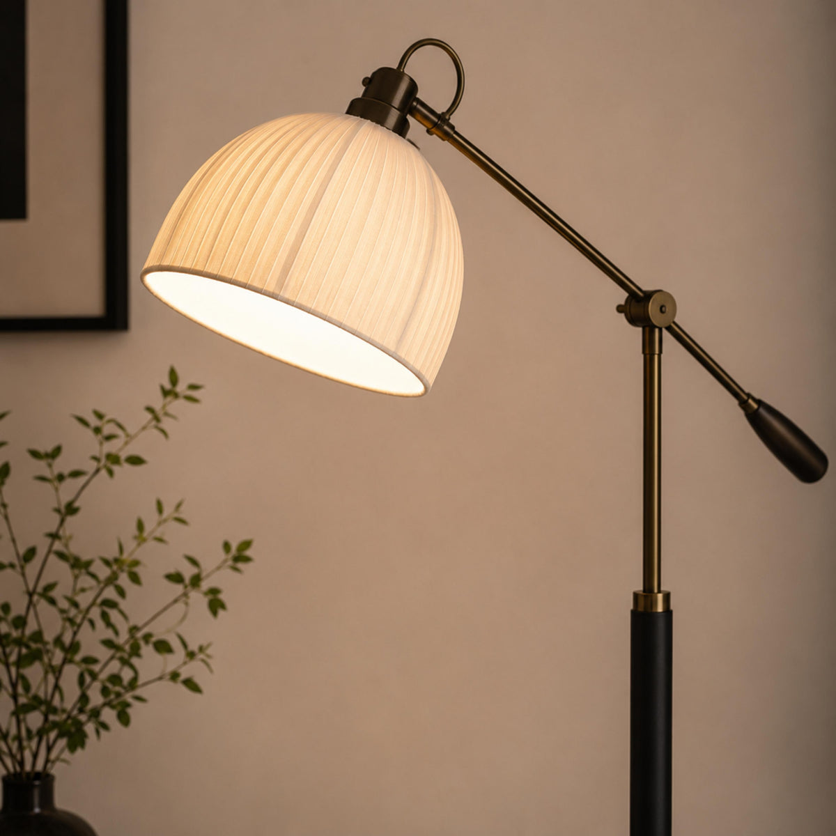 Industrial Wood Floor Lamp Dome Shade Dimmable LED