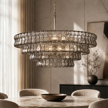 Round Textured Glass Steel Chandelier 6-Light LED