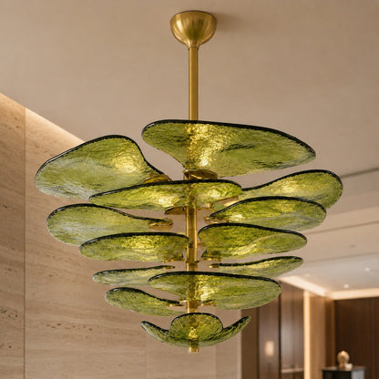 Layered Glass Leaf Chandelier Vintage Hanging LED