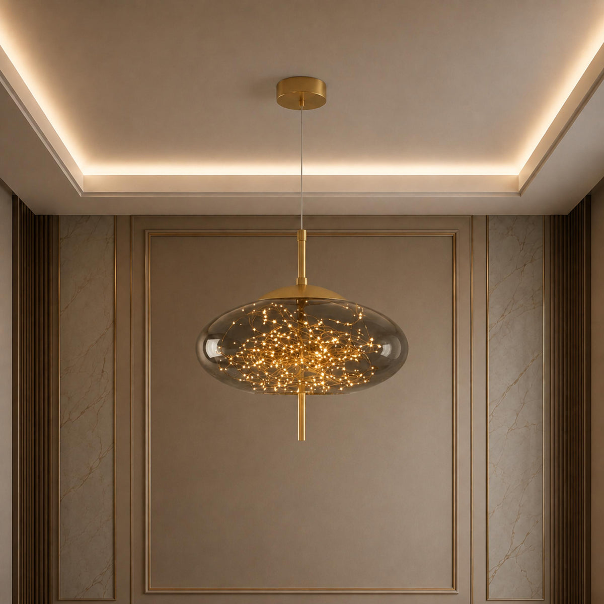 Modern Hanging Pendant Light Adjustable Smoky Glass