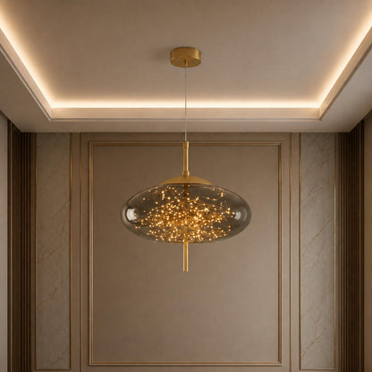 Modern Hanging Pendant Light Adjustable Smoky Glass