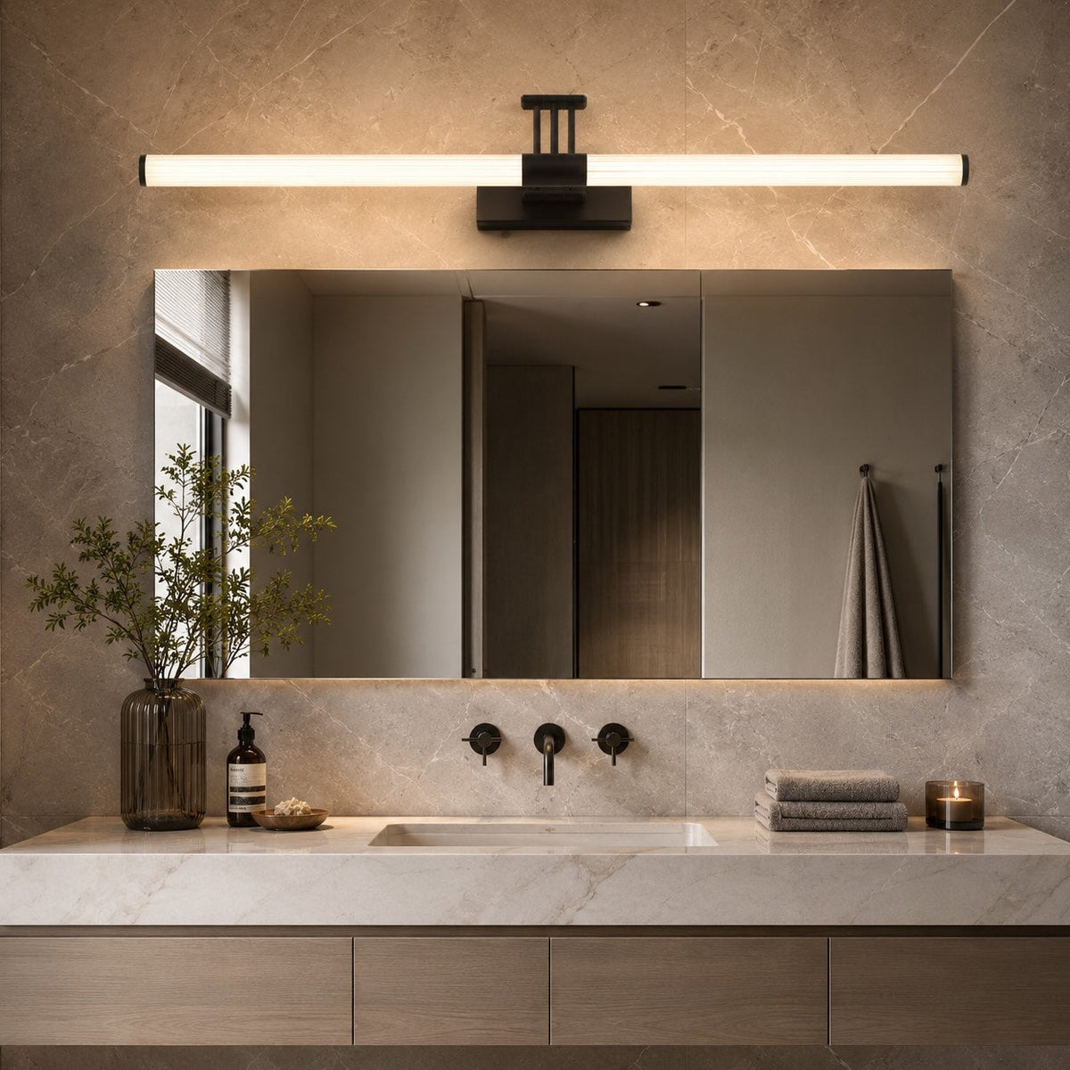 Foldable Twin-Arm LED Vanity Light 360° Acrylic Cylinder 48–78cm