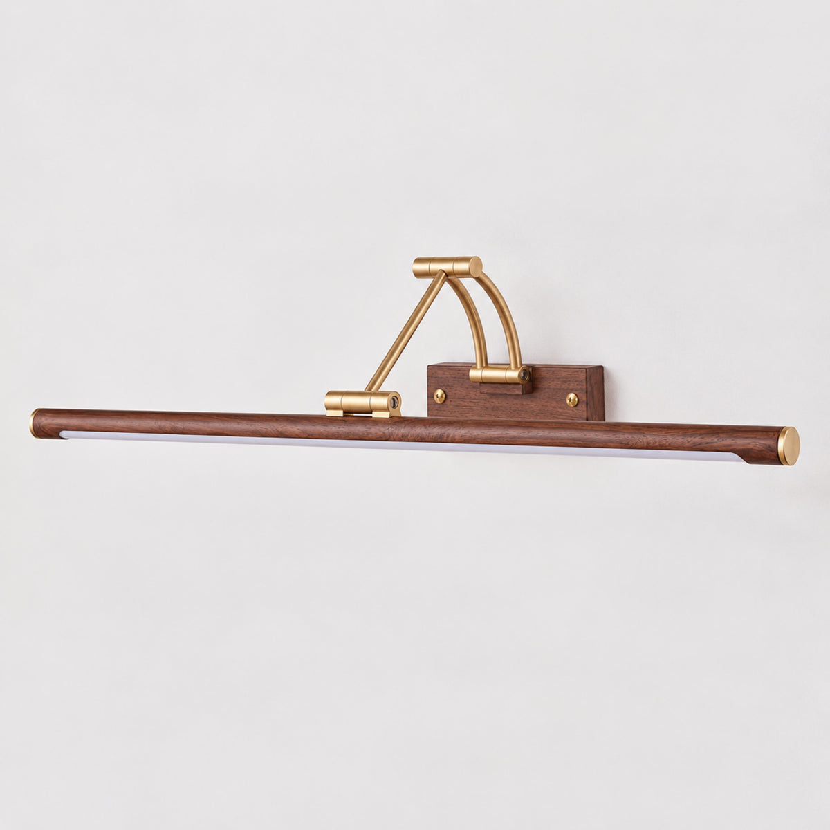 Walnut Linear Adjustable LED Wall Light Brass Arm 55cm & 70cm