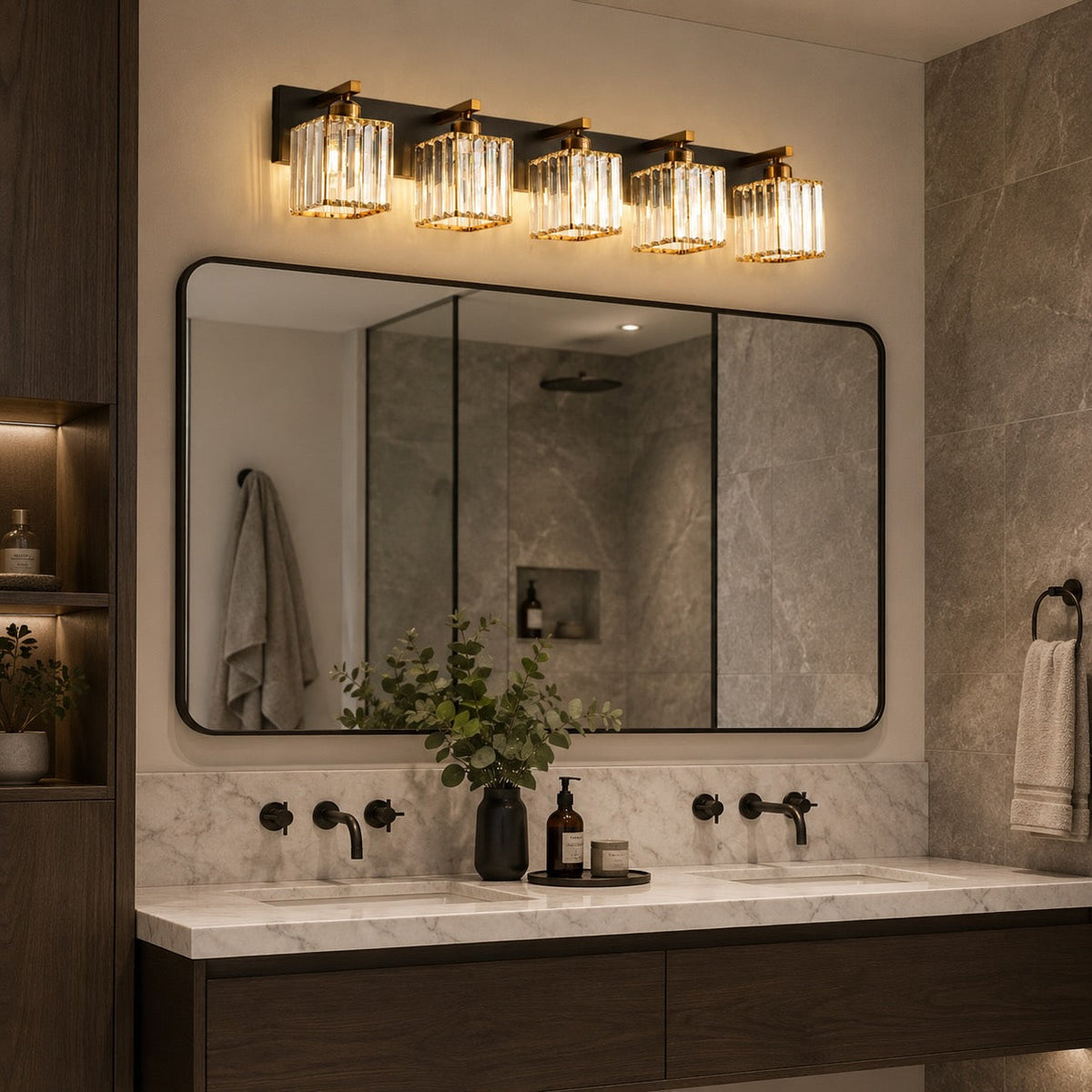 Crystal & Black Gold Wall Sconce 4-Light & 5-Light E27 Vanity Light