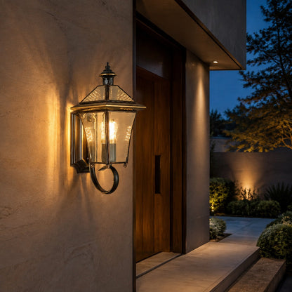 Modern Outdoor Wall Light Waterproof IP65 Brass Clear Glass Hardwired Garden Lantern