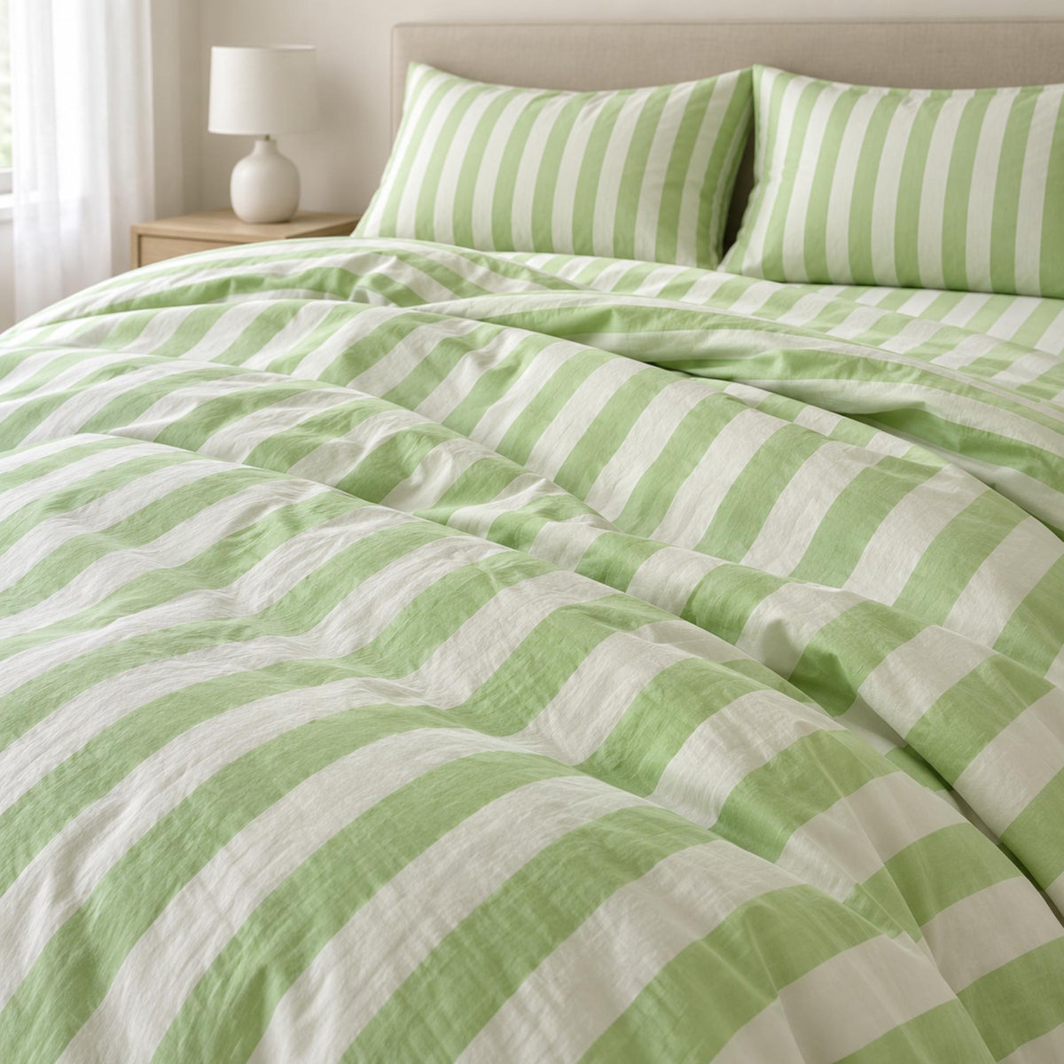 Pastel Striped Cotton Blend Bedding Set with Duvet Cover and Sheet