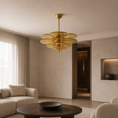 Layered Glass Leaf Chandelier Vintage Hanging LED