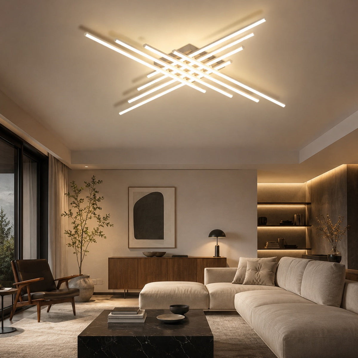 Long Strip LED Ceiling Light Iron Acrylic Adjustable Dimmable White or Black