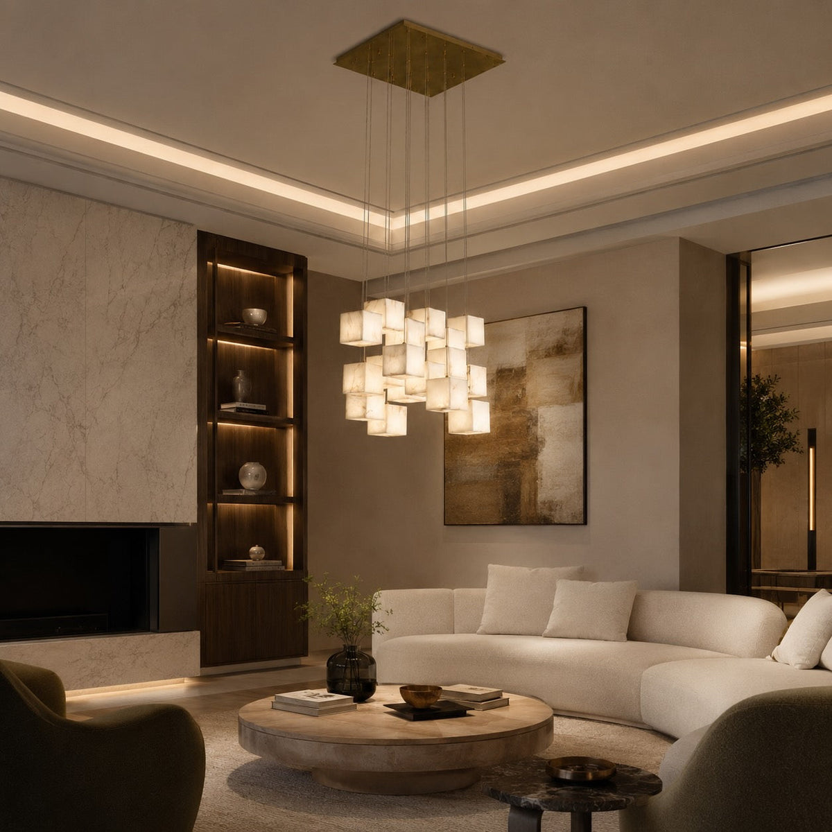Alabaster Box Pendant Light Hanging LED Adjustable Height
