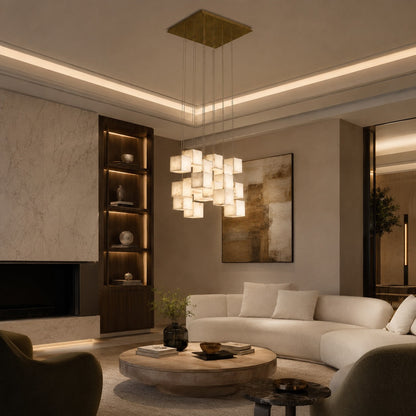 Alabaster Box Pendant Light Hanging LED Adjustable Height