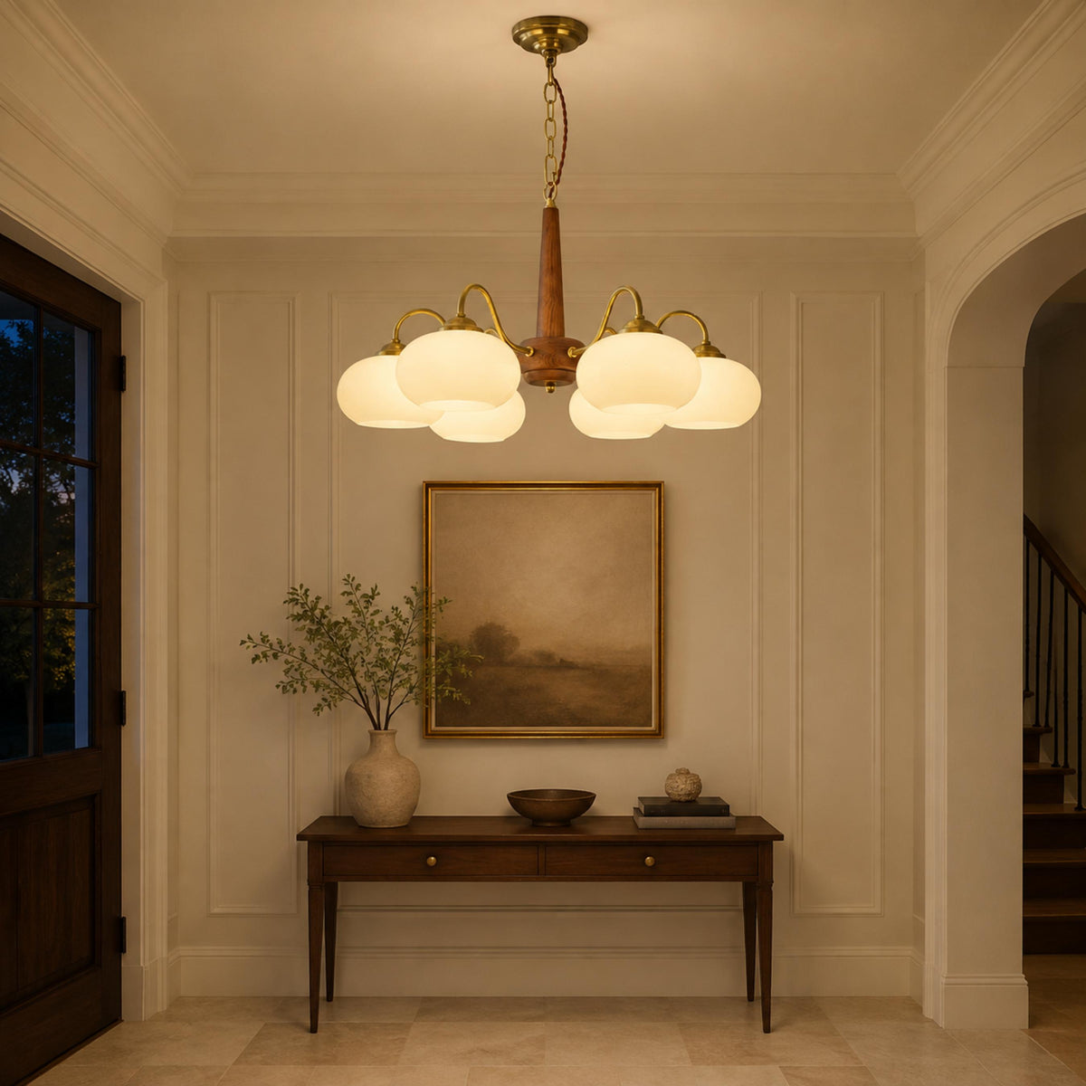 Solid Wood Brass Glass Chandelier 3 4 or 6 Head