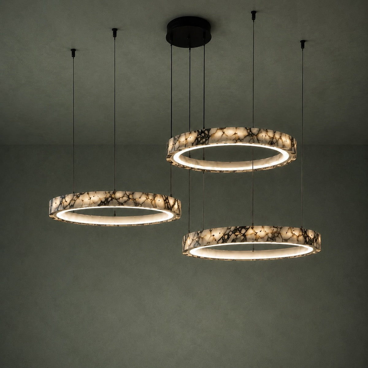Multi-Ring Marble Chandelier Adjustable LED Hanging