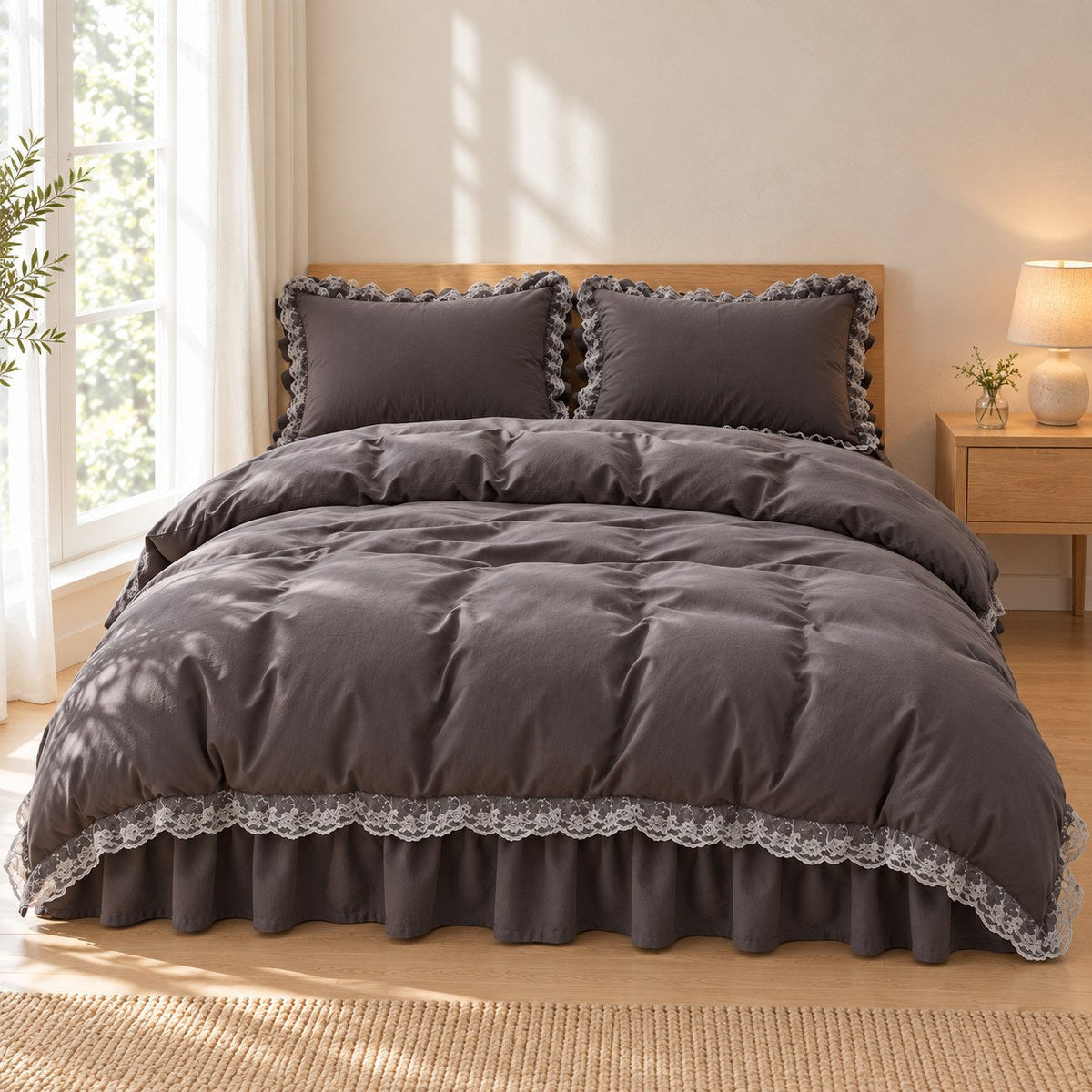 Ruffle Lace Bedding Set with Elastic Skirt Bed Sheet