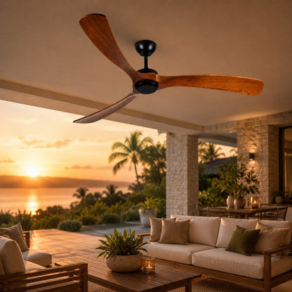 Walnut Wood Blade Outdoor Ceiling Fan IP65 Waterproof 6 Speed 105 to 152 cm