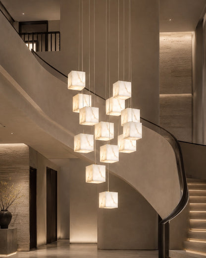 Alabaster Box Pendant Light Hanging LED Adjustable Height
