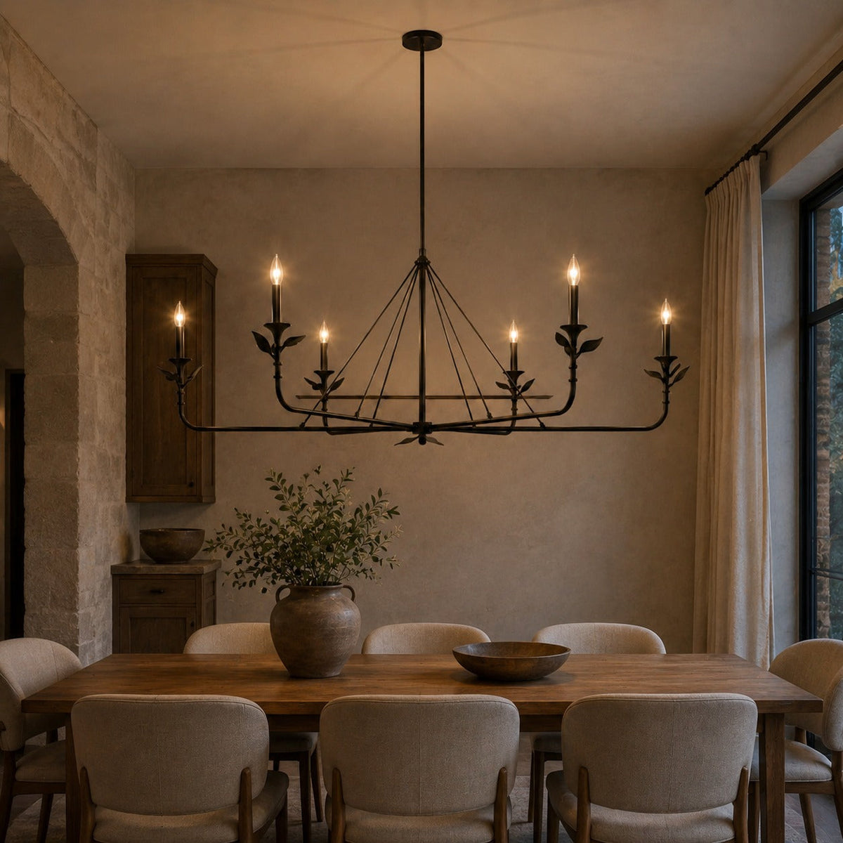 Branching Leaf Chandelier Antique Brass Metal LED