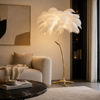 Ostrich Feather Floor Lamp Copper Base Ambient LED