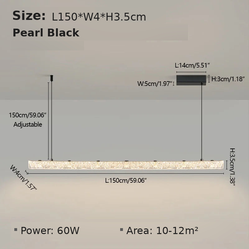 Dimensions - Pearl Black L150cm B: L150 x W4 x H3.5cm, 60W, suits 10-12 sqm